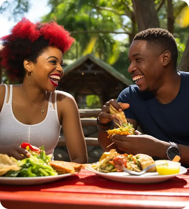 Home Away Image - Reggae Fusion – Couple Enjoy Food in Restaurant